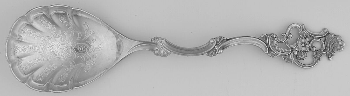 408 (Sterling) Small Solid Serving Spoon with Shell Bowl by T H Marthinsen Silver-1