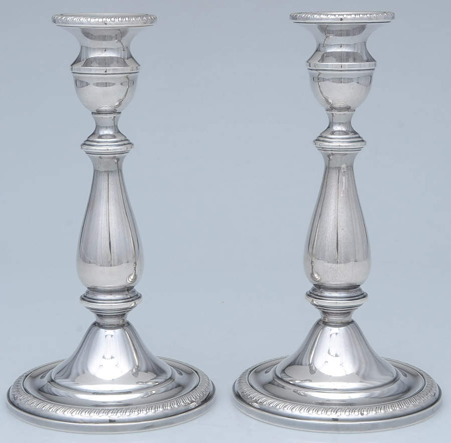 263 (Sterling, Hollowware) Pair of 8" Weighted Candlesticks by Mueck-Cary-1