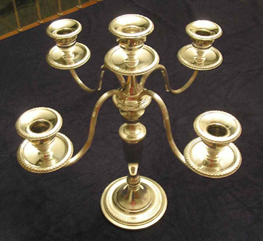 263 (Sterling, Hollowware) Weighted 5 Light Candelabra by Mueck-Cary-1