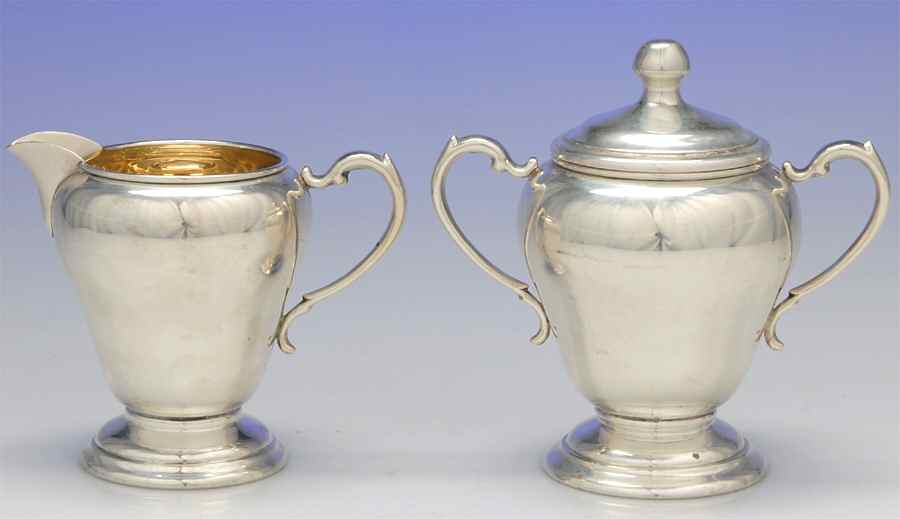 905 (Sterling, Hollowware) Creamer & Sugar with Lid Set by Manchester-1