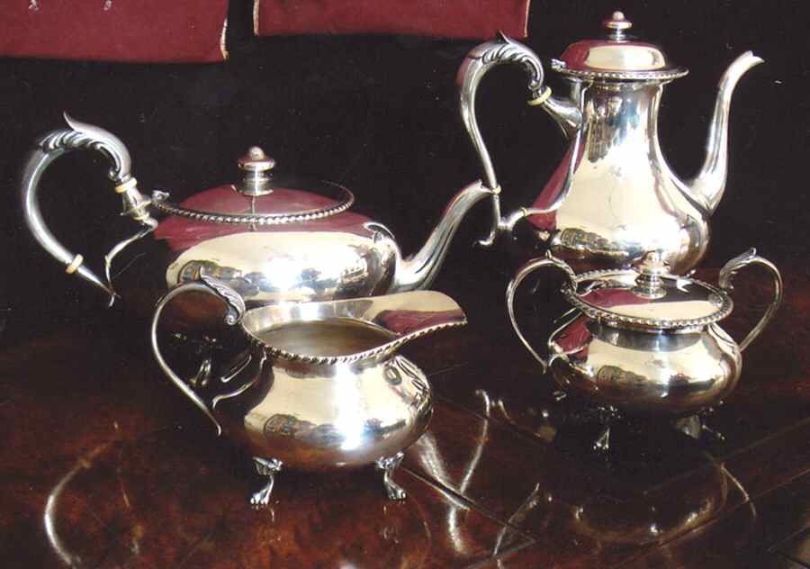 220 (Sterling, Hollowware) 4 Piece Tea Set (SCP, STP, SCR, SSU) by Michael C Fina-1