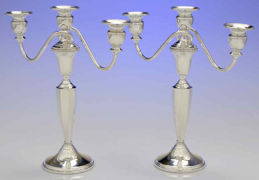 470 (Sterling, Hollowware) Pair of 11" Weighted 3 Light Candelabra by Mueck-Cary-1