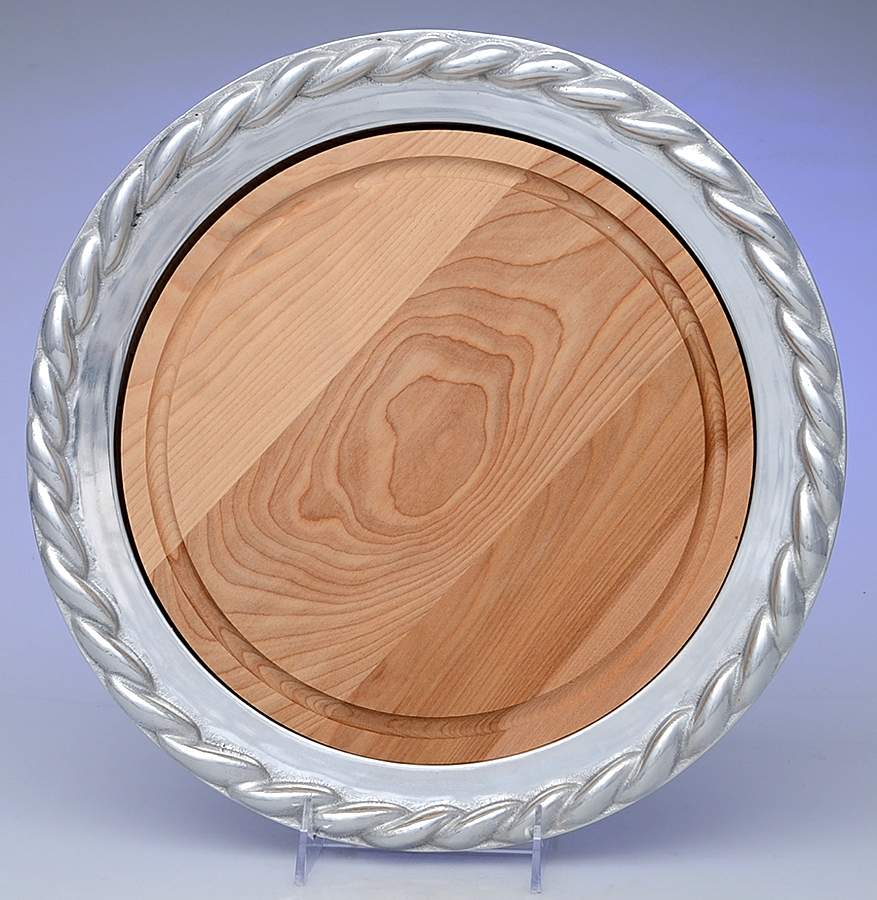 Swizzle (Aluminum, Hollowware) Cheese Plate with Wood Insert by Mariposa-1