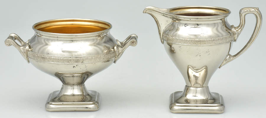 Silverplate Hollowware Creamer & Open Sugar Set by Manning, Bowman & Co.-1