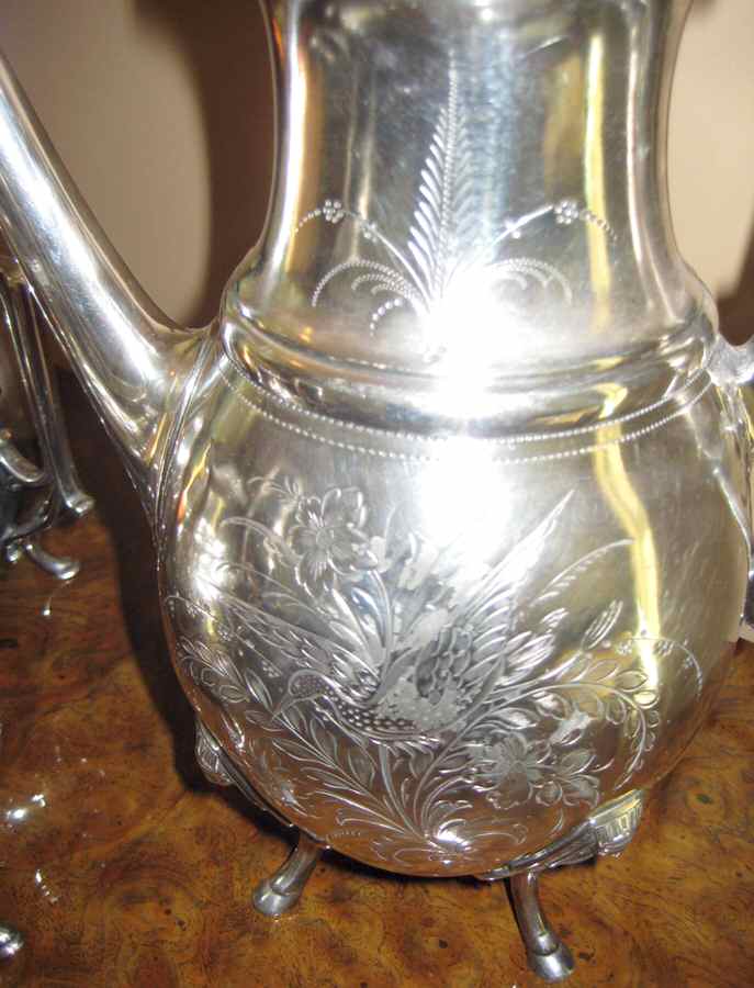 1907 (Silverplate, Hollowware) Silverplate Coffee Pot by Manhattan Silverplate-1