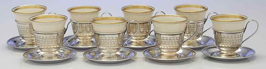 1181-607 (Sterling, Hollowware) Demi Cup and Saucer with Lenox Liner - Set of 8 by Meriden Britannia -1