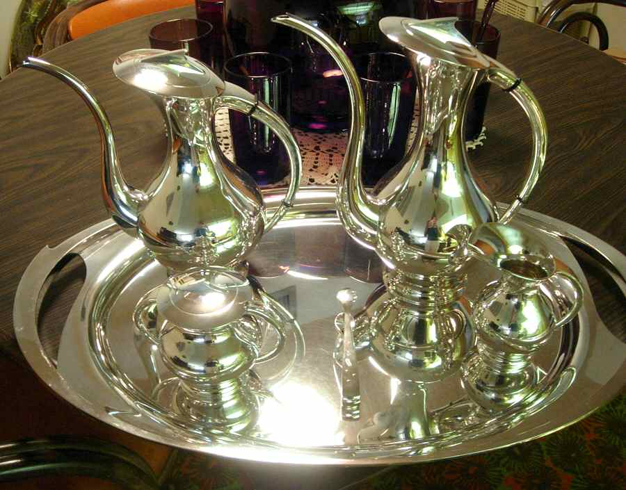 MIA5 (Sterling, Hollowware) 4 Piece Tea Set (SCP, STP, SCR, SSU) by Miyata-1
