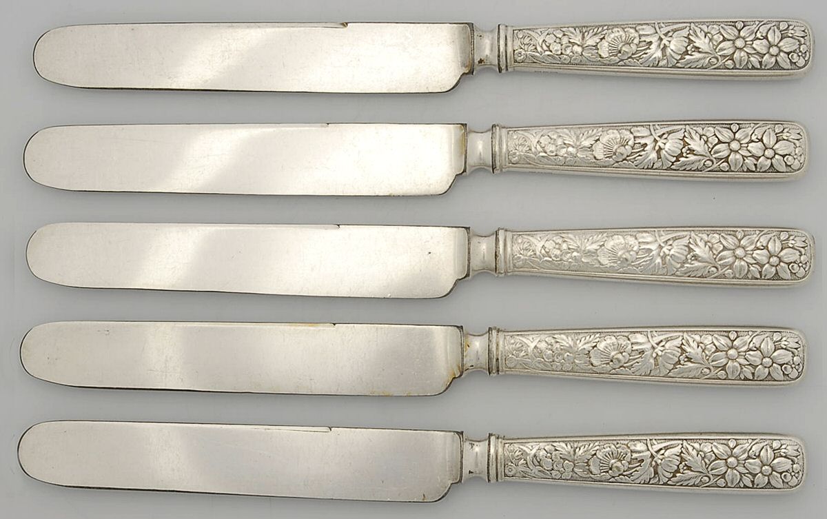 Embossed (Silverplate, 1882) (Set of 6) Old French Hollow Knife with Bolster by International Silver-1
