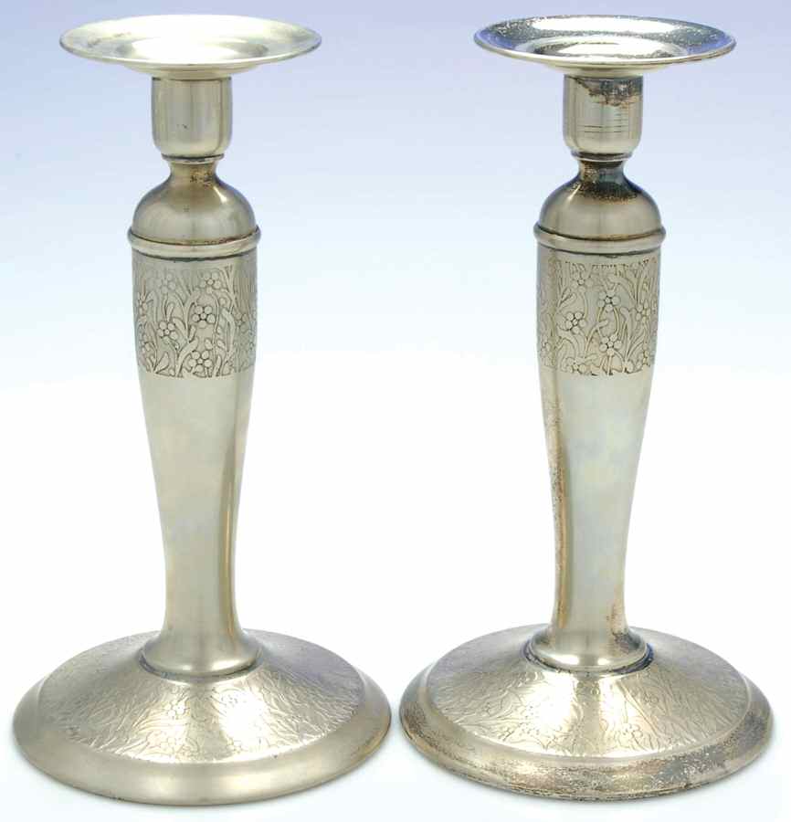 1832 (Silverplate, Hollowware) Pair of 8" Candlesticks by Mulholland-1