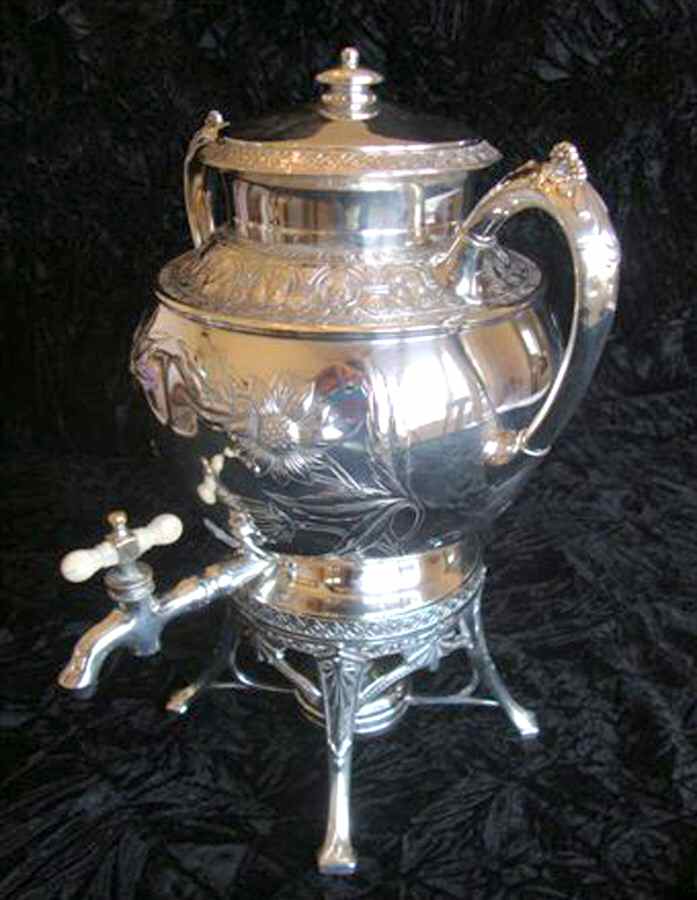 1041 (Silverplate, Hollowware) Samovar with attached Stand and Burner by Middletown Silver Co-1