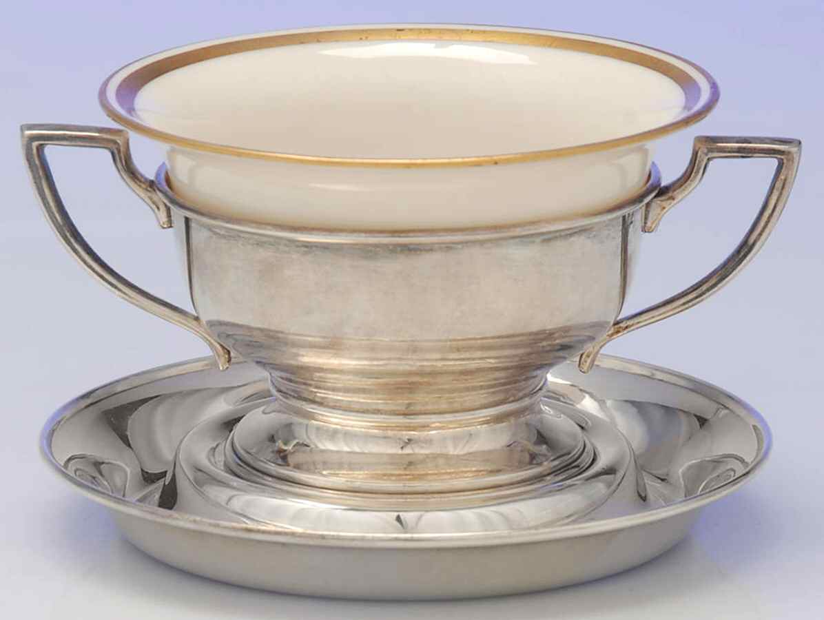 641 (Sterling, Hollowware) Bouillon Cup & Lenox Liner w/Underplate by Meriden Britannia -1