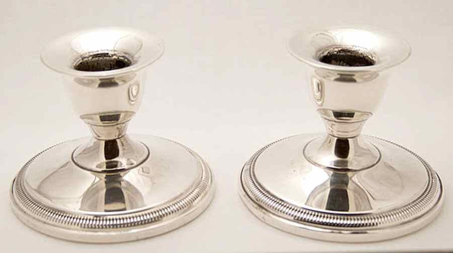 30 (Sterling, Hollowware) Pair of Weighted Candleholders by M Fred Hirsch-1
