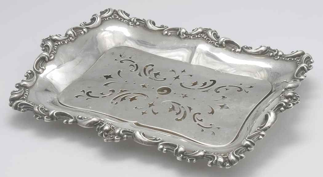 658 (Sterling, Hollowware) (2 Pc)  Asparagus Serving Tray & Strainer by Meriden Britannia -1