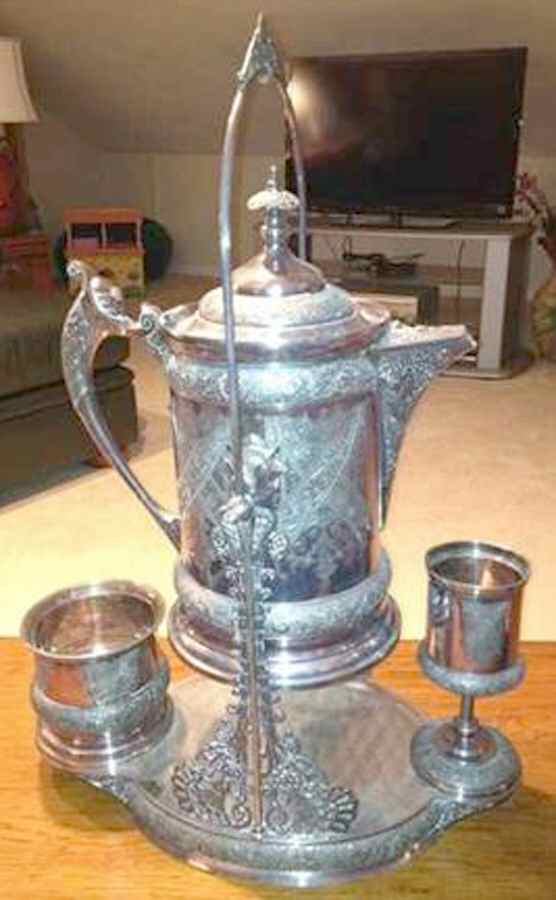 121 (Silverplate, Hollowware) Pitcher with Hinged Lid and Tilting Stand by Mermod,Jaccard&King-1