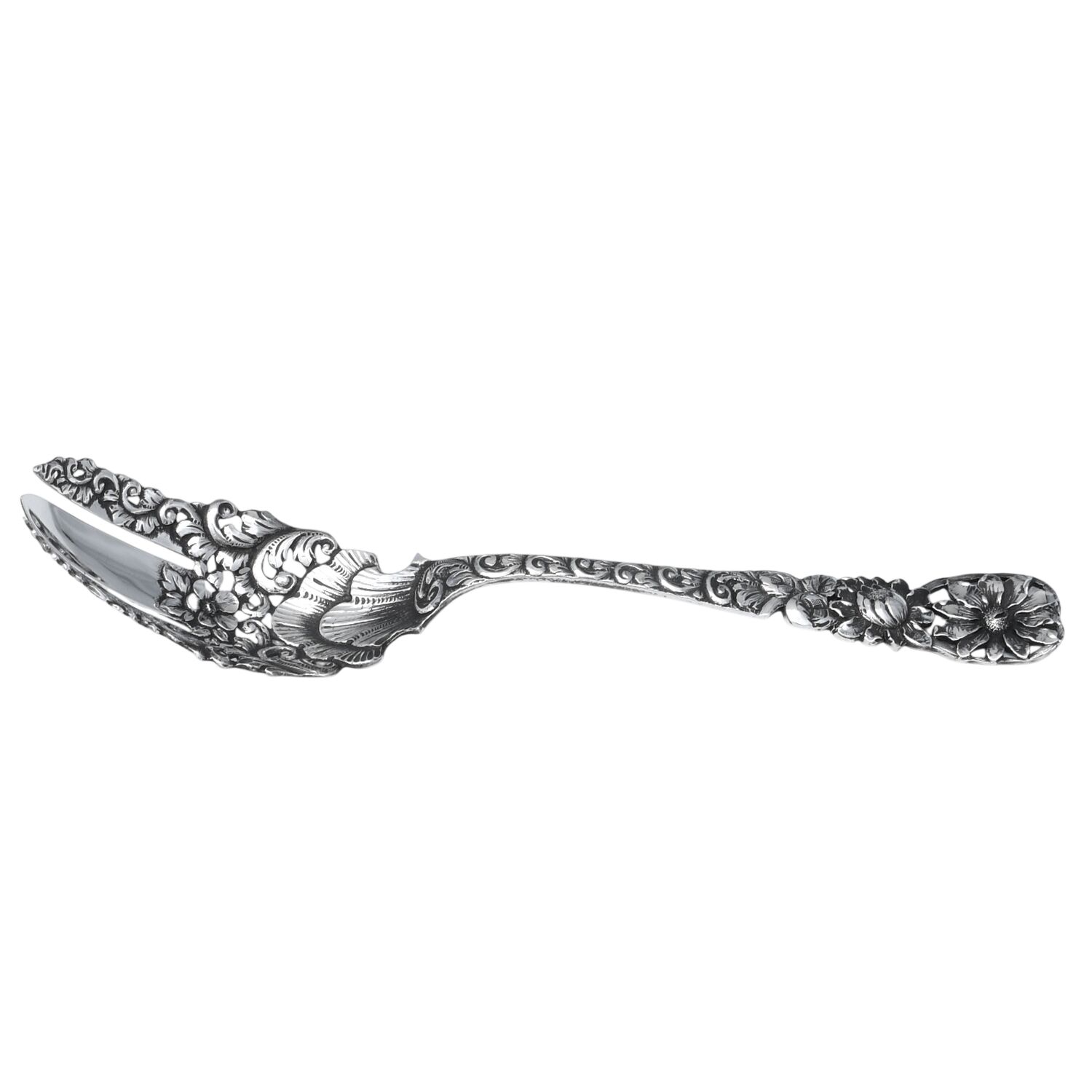 MKL1 (Sterling) Pierced Salad Serving Fork, Solid Piece by Myrick, Roller & Holbrook-1