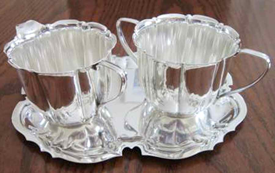 Wc56 (Sterling, Hollowware) Mini Creamer, Open Sugar & Tray Set by Meriden Britannia -1