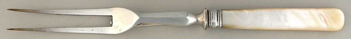 Pearl Handle11 (Sliverplate) Large Stainless-Prong Roast Carving Fork by Meriden Cutlery Co-1