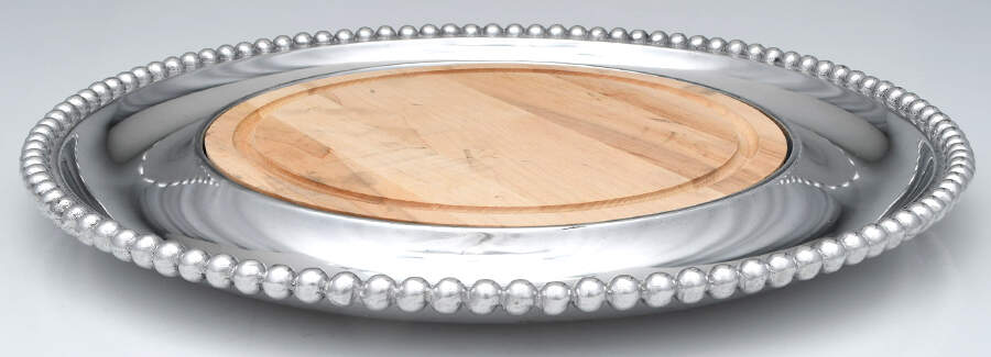 String of Pearls (Aluminum, Hollowware) Rd Wood Charcuterie Board w/Cracker (Wood & Metal) by Mariposa-1