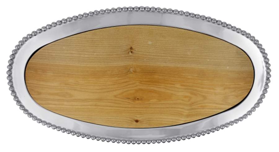 String of Pearls (Aluminum, Hollowware) 23" Oval Platter with Wood Cutting Board by Mariposa-1