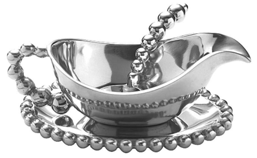 String of Pearls (Aluminum, Hollowware) Gravy Boat & Underplate by Mariposa-1