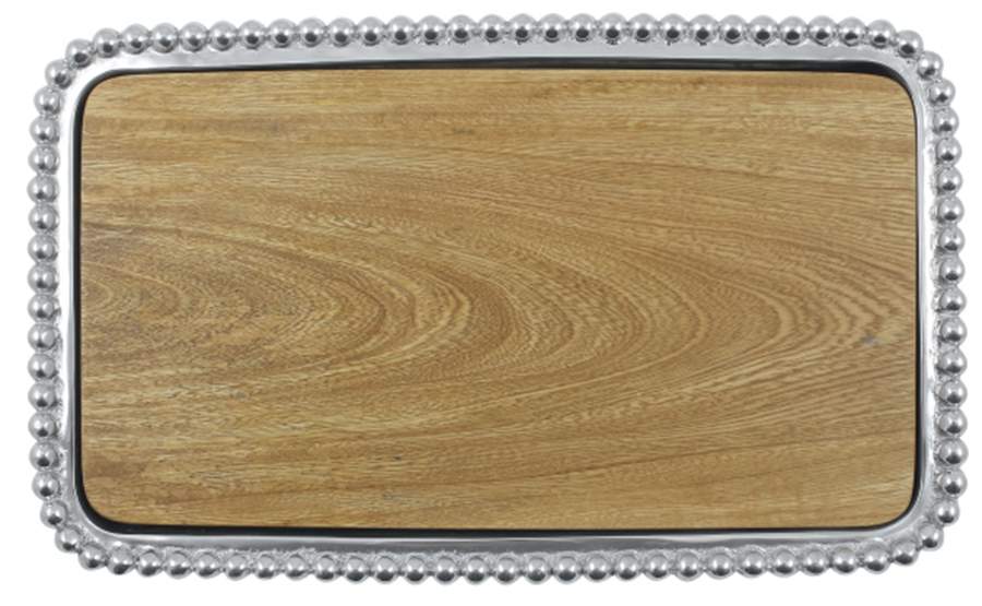 String of Pearls (Aluminum, Hollowware) Cheese Plate with Wood Insert by Mariposa-1