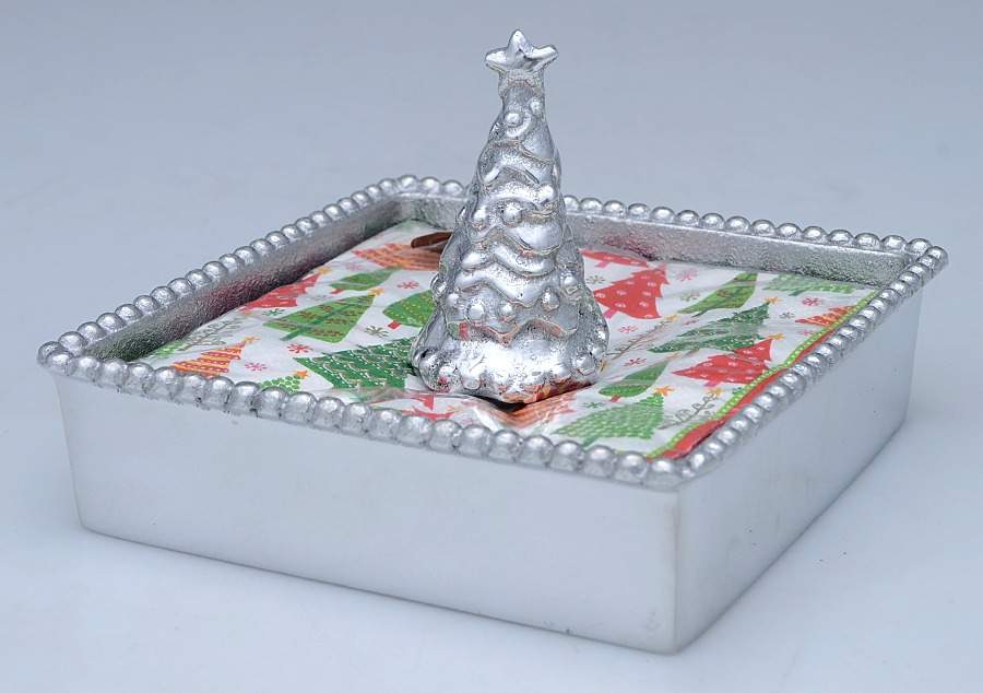 String of Pearls (Aluminum, Hollowware) Square Napkin Holder with Napkins&Weight by Mariposa-1