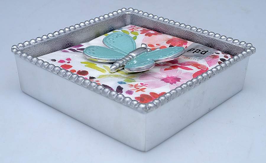String of Pearls (Aluminum, Hollowware) Square Napkin Holder with Napkins&Weight by Mariposa-1