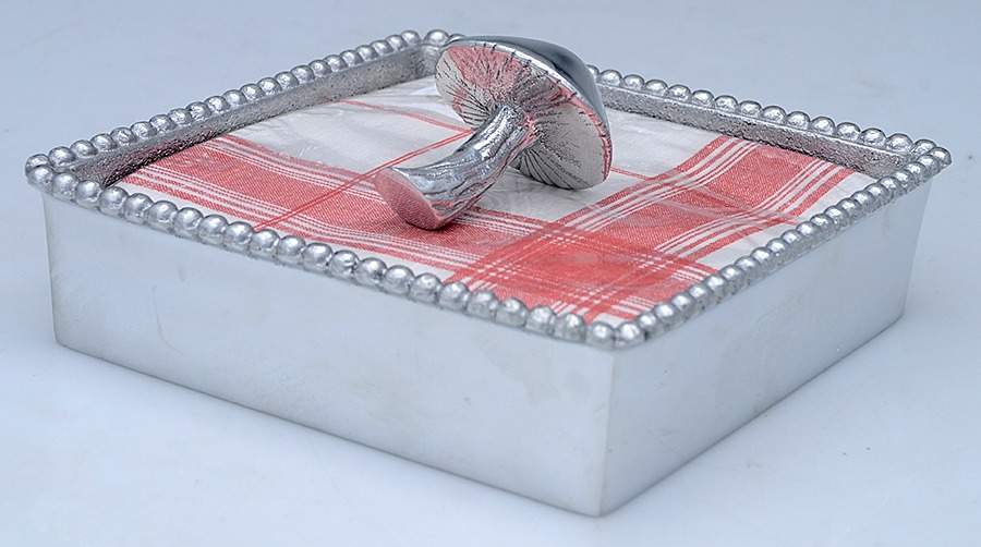 String of Pearls (Aluminum, Hollowware) Square Napkin Holder with Napkins&Weight by Mariposa-1