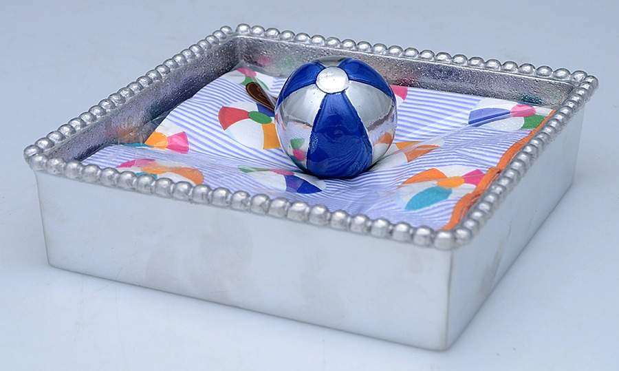 String of Pearls (Aluminum, Hollowware) Square Napkin Holder with Napkins&Weight by Mariposa-1