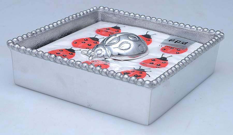 String of Pearls (Aluminum, Hollowware) Square Napkin Holder with Napkins&Weight by Mariposa-1