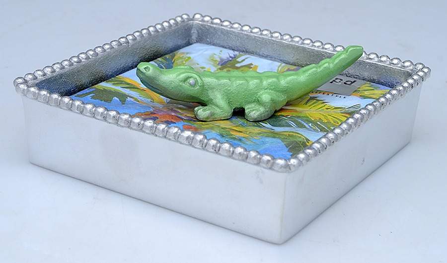 String of Pearls (Aluminum, Hollowware) Square Napkin Holder with Napkins&Weight by Mariposa-1