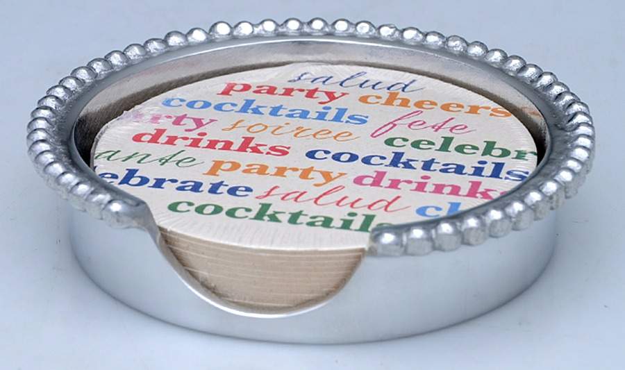 String of Pearls (Aluminum, Hollowware) (13 Pcs) Coaster Set w/Holder by Mariposa-1