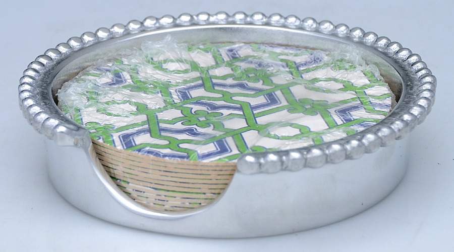 String of Pearls (Aluminum, Hollowware) (13 Pcs) Coaster Set w/Holder by Mariposa-1