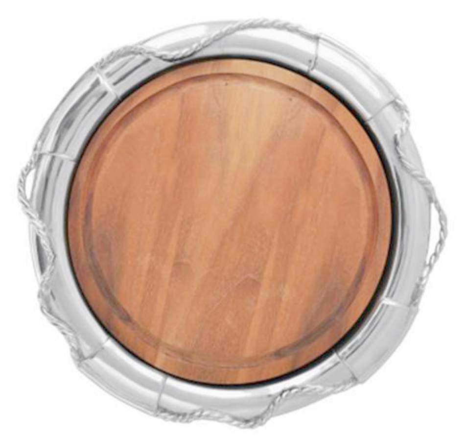 High Seas (Aluminum, Hollowware) Cheese Plate with Wood Insert by Mariposa-1