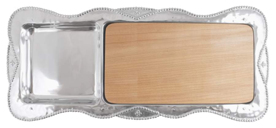 Sueno (Aluminum, Hollowware) 18" Cheese Tray with Wood Insert by Mariposa-1