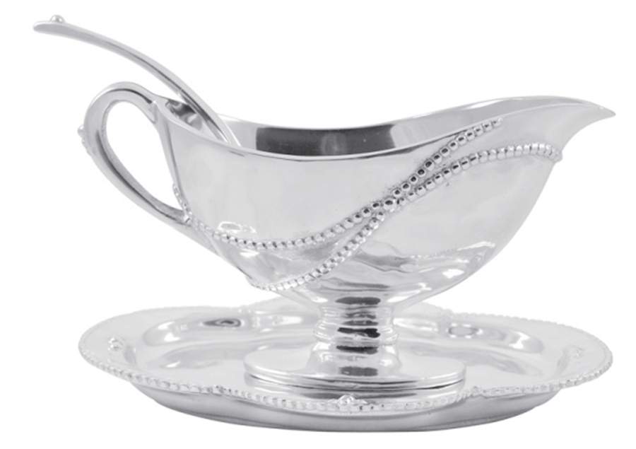 Sueno (Aluminum, Hollowware) Sauce/Gravy Boat W/Ladle & Underplate by Mariposa-1