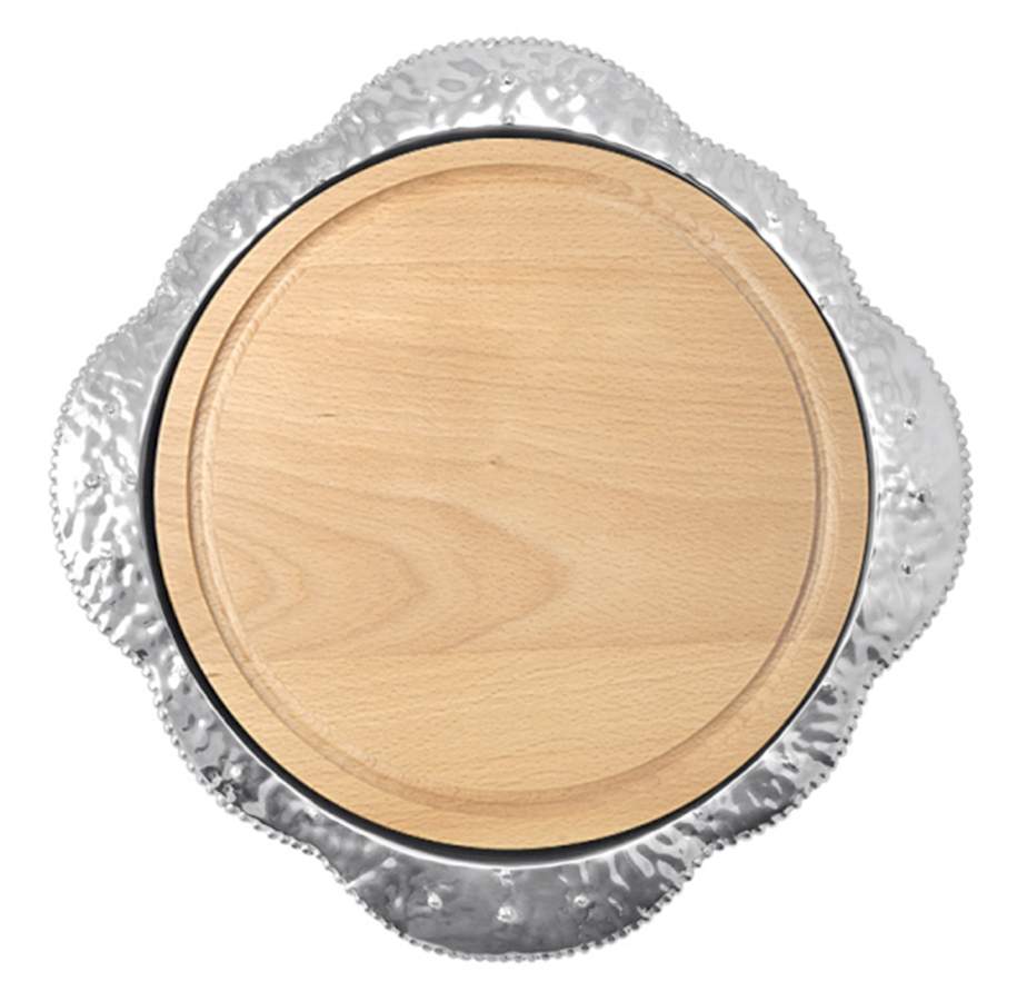 Sueno (Aluminum, Hollowware) Cheese Plate with Wood Insert by Mariposa-1