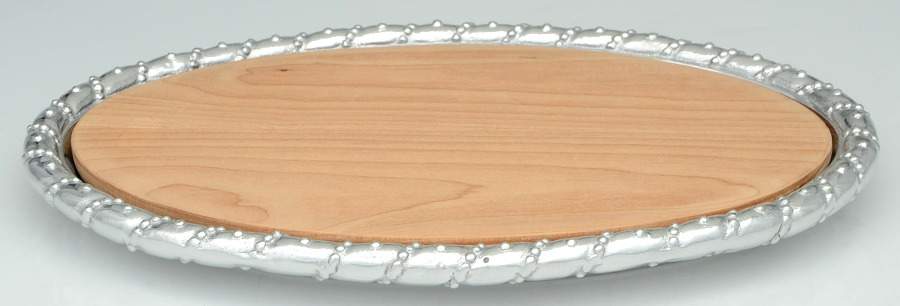 Sueno (Aluminum, Hollowware) 14" Oval Platter & Wood (Cutting Board) Insert by Mariposa-1