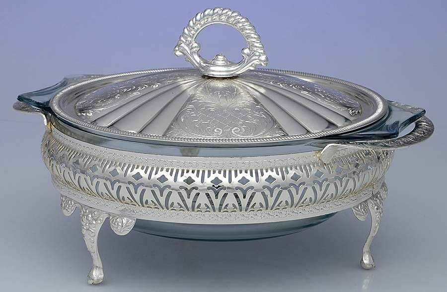 Silverplate Hollowware Plated Round Covered Casserole with Glass by Mayell-1