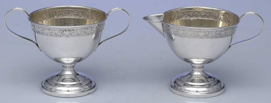8 (Sterling, Hollowware) Weighted Mini Creamer and Open Sugar by M Fred Hirsch-1