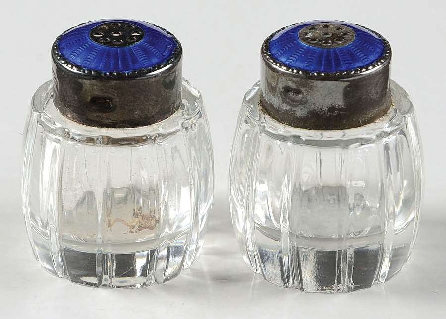 Sterling & Enamel Giftware Individual Salt and Pepper Set by Meka-1