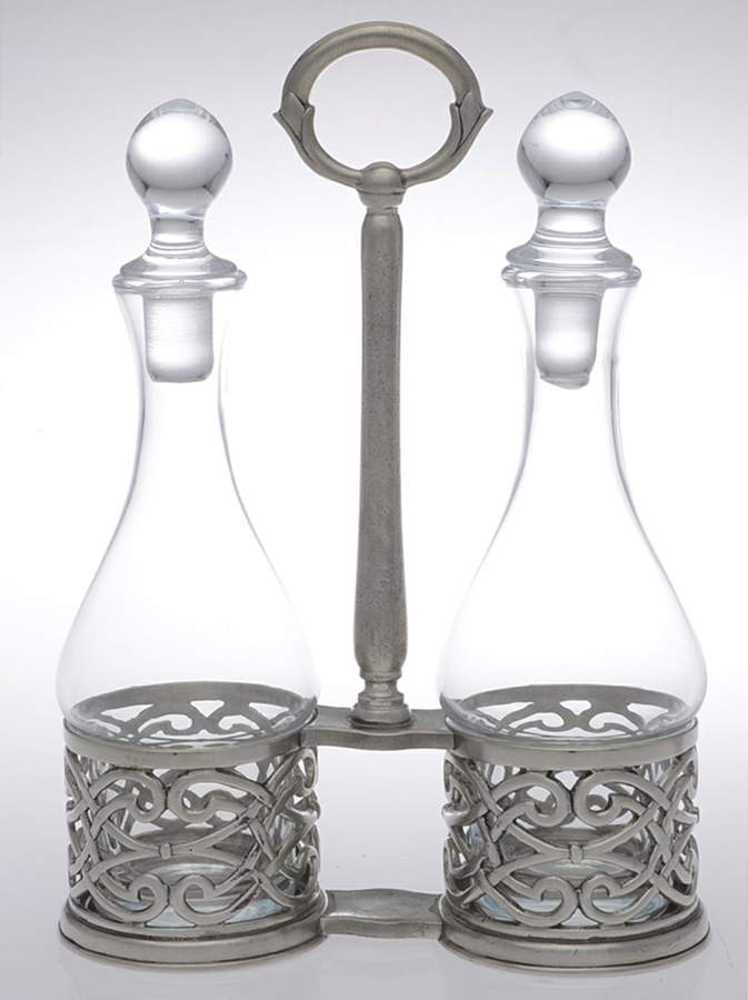 Cutwork (Pewter, Hollowware) Cruet Set-2 Cry Bottles & Stand by Match Pewter-1