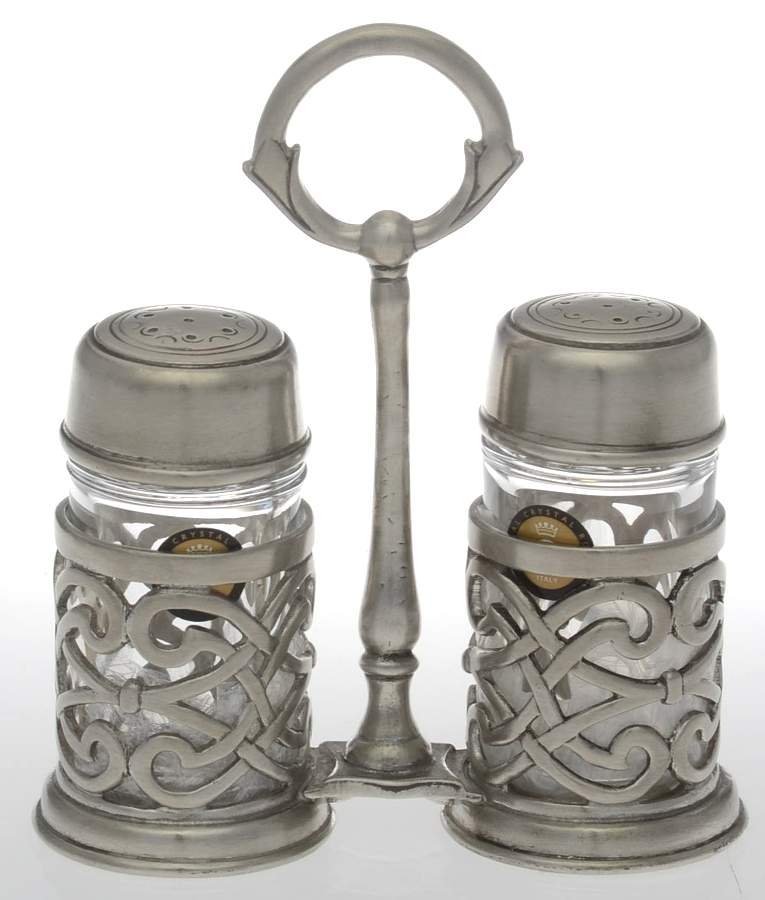 Cutwork (Pewter, Hollowware) Salt & Pepper with Tray Set by Match Pewter-1