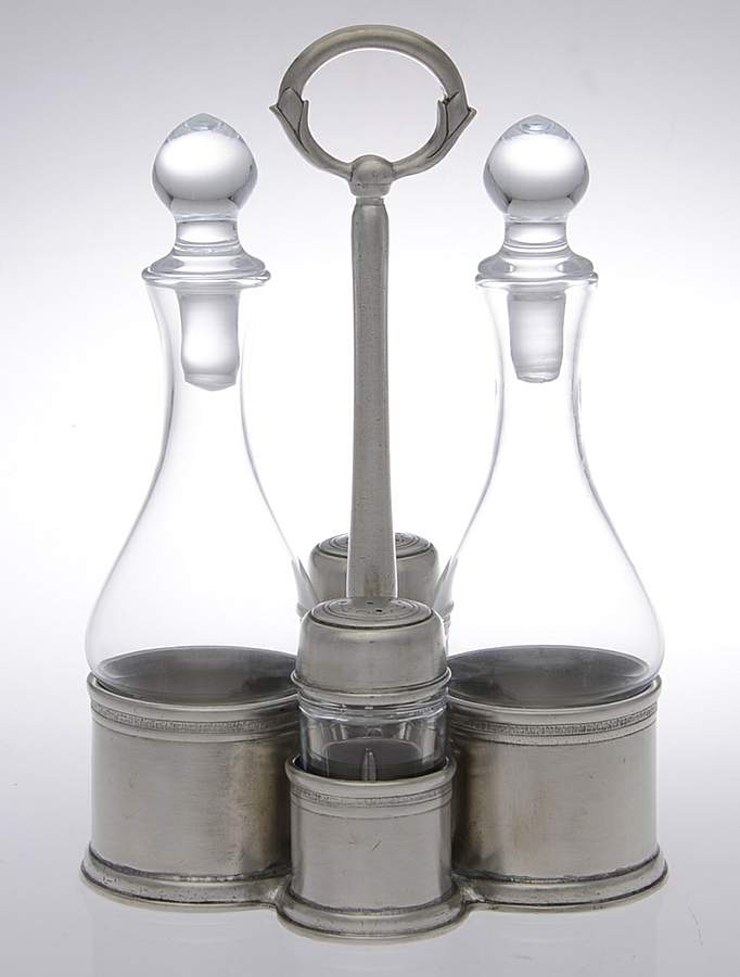 Pewter Hollowware 9 Pc Condiment (2 Glass Bottles,Sap & Mtl Holder) by Match Pewter-1
