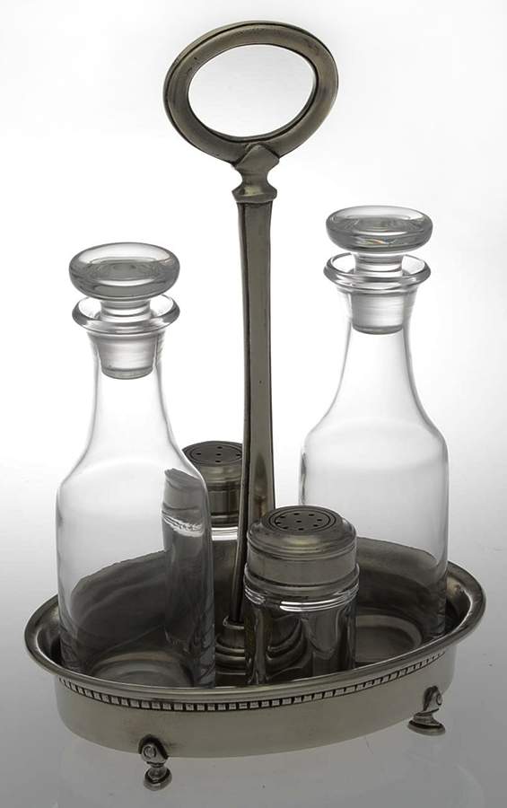 Pewter Hollowware Condiment-7pc (2 Glass  Bottles,Sap &Holder) by Match Pewter-1