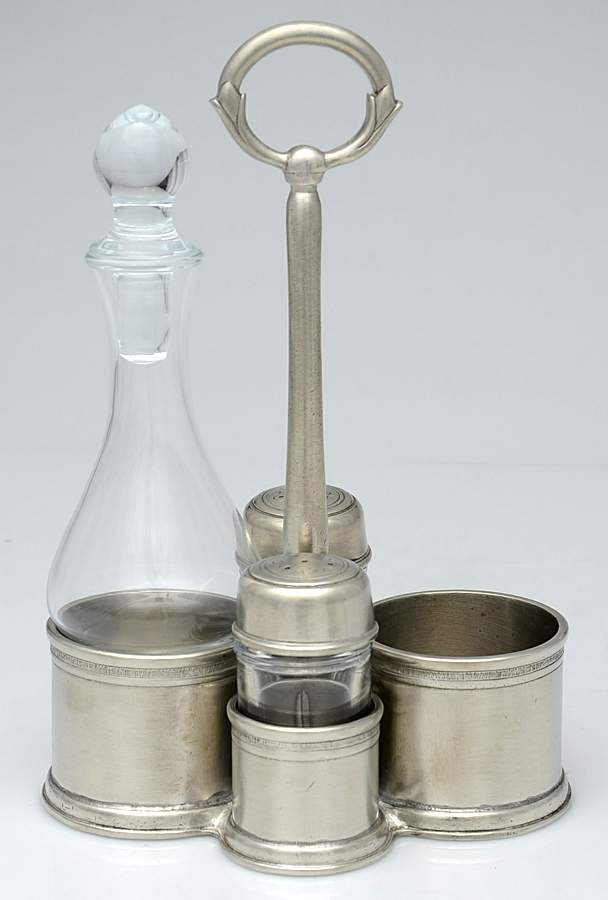 Pewter Hollowware 7 Pc Condiment Glass Bottle,Salt & Pepper & Holder by Match Pewter-1