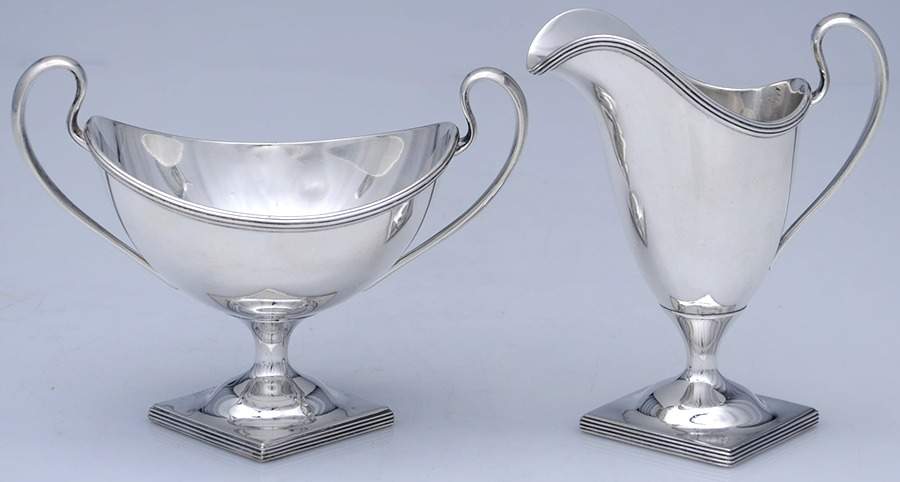 1766 (Sterling, Hollowware) Creamer & Open Sugar Set by Mauser-1
