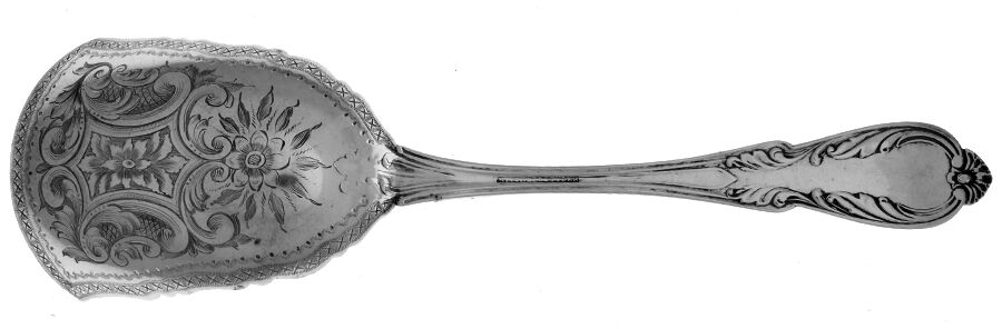 Coin Silver Flatware Bright Cut Solid Serving Berry Scoop by Mitchell & Tyler-1