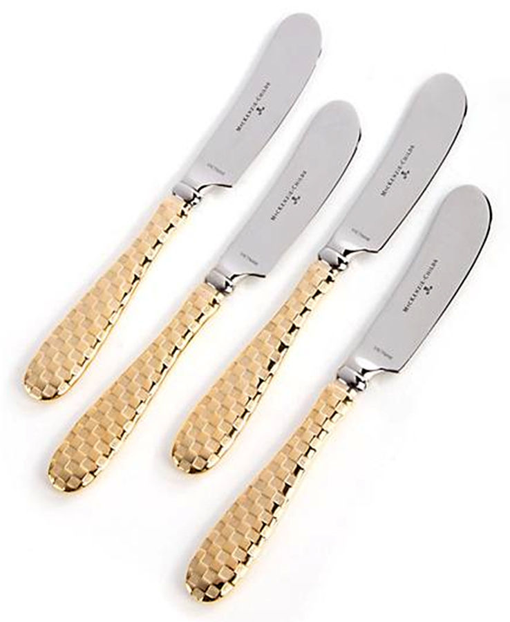 Gold Check (Gold Electroplate) Individual Canape Knife - Set of 4 by Mackenzie-Childs Flatware-1