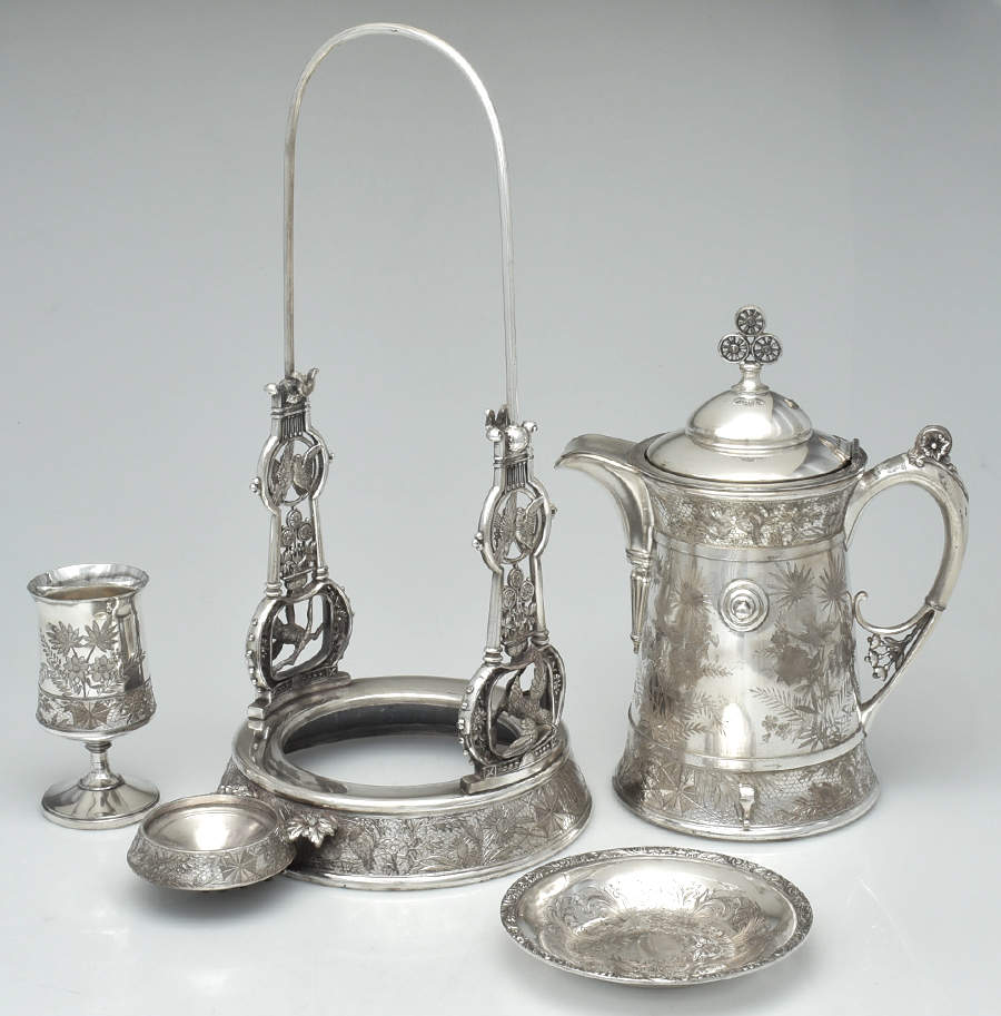 43 (Silverplate, Hollowware) Pitcher with Hinged Lid,Tilting Stand & 1 Goblet by Meriden Britannia -2